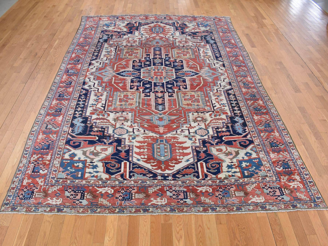 8'10" x 12'5" Vintage Hand Knotted Ivory Wool Rectangle Oriental Rug - MOA10280305