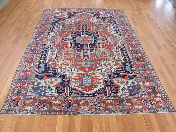 8'10" x 12'5" Vintage Hand Knotted Ivory Wool Rectangle Oriental Rug - MOA10280305