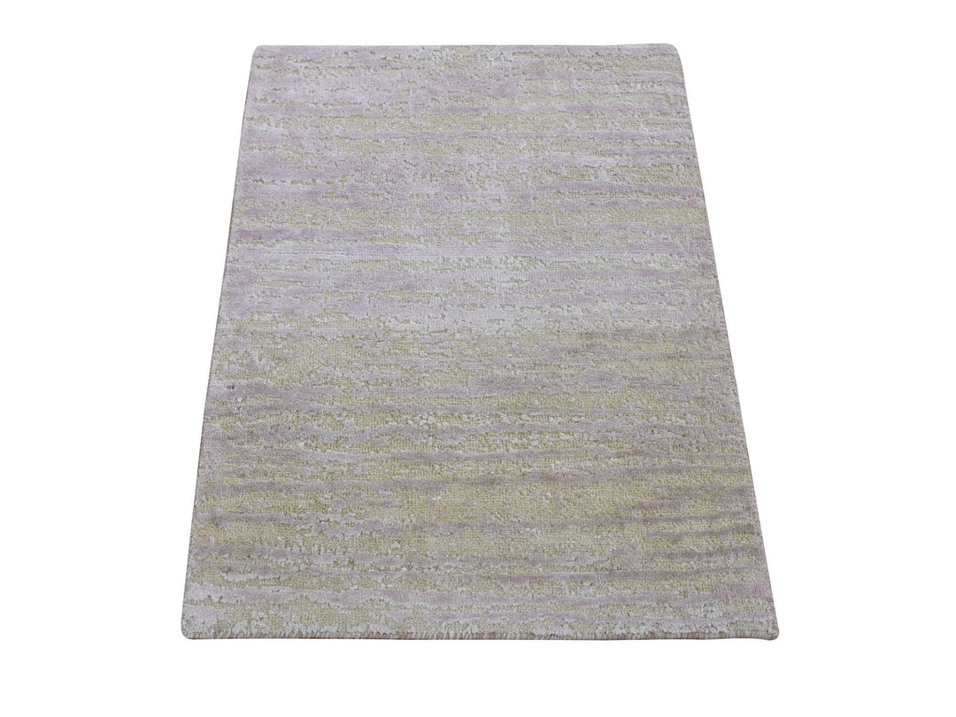 2'0" x 3'0" New Hand Knotted Green Wool & Pure Silk Rectangle Oriental Rug - MOA10280315