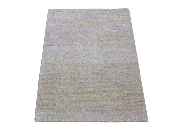 2'0" x 3'0" New Hand Knotted Green Wool & Pure Silk Rectangle Oriental Rug - MOA10280315