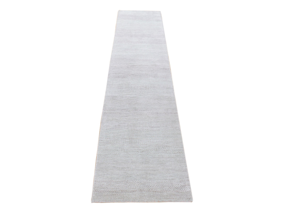 2'6" x 11'3" New Hand Knotted Grey Wool & Silk Runner Oriental Rug - MOA10280338