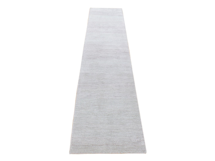 2'6" x 11'3" New Hand Knotted Grey Wool & Silk Runner Oriental Rug - MOA10280338