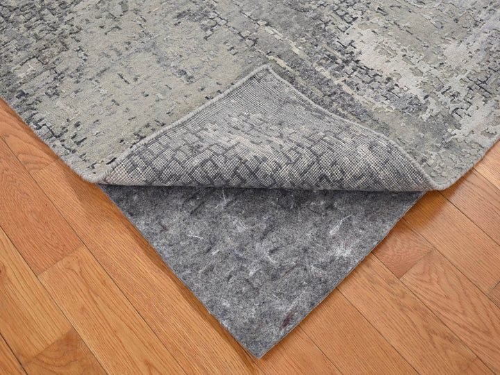 3'0" x 3'0" New Hand Knotted Grey Wool & Silk Square Oriental Rug - MOA10280347