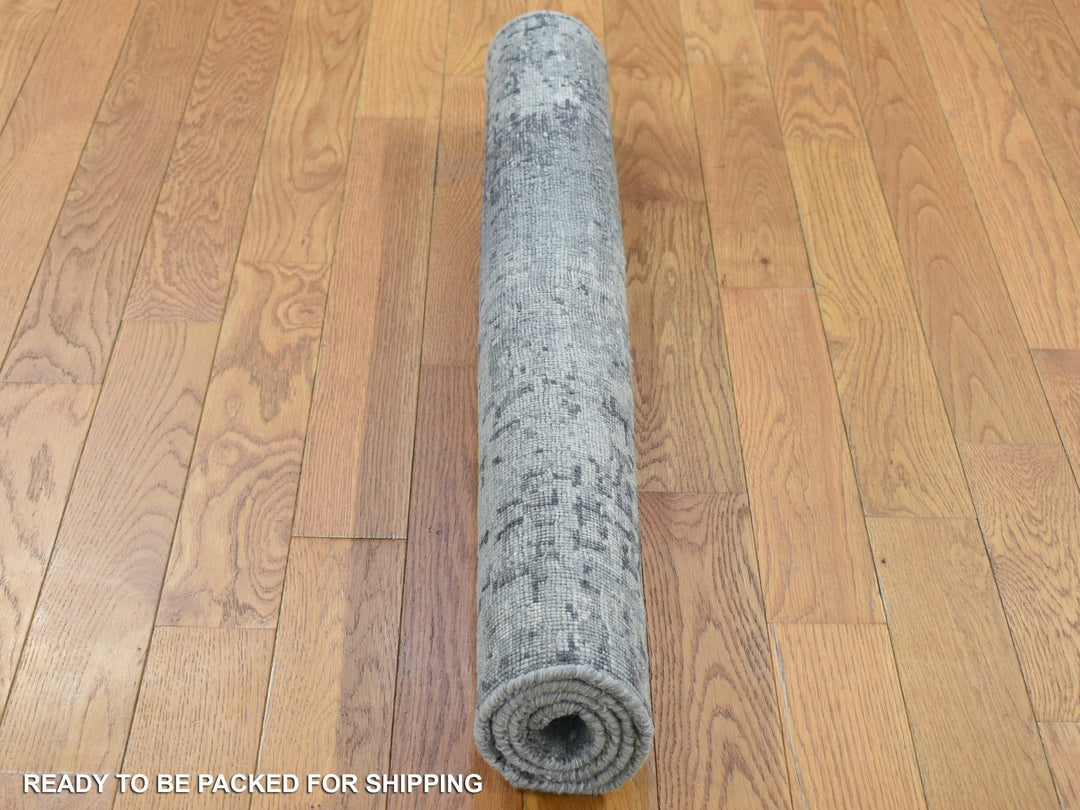 3'0" x 3'0" New Hand Knotted Grey Wool & Silk Square Oriental Rug - MOA10280347