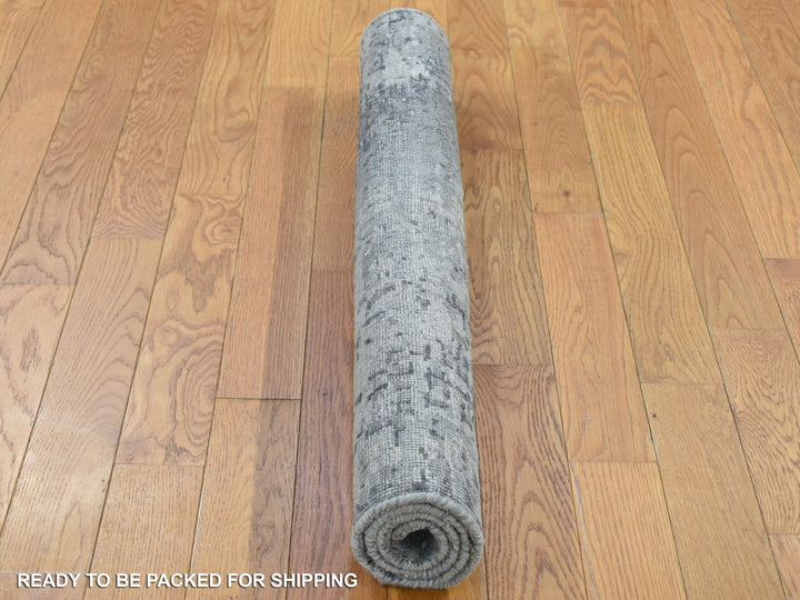 3'0" x 3'0" New Hand Knotted Grey Wool & Silk Square Oriental Rug - MOA10280347