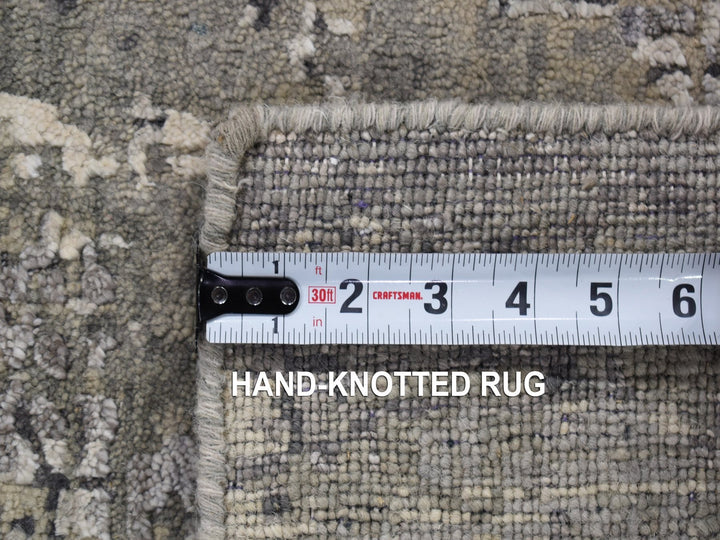 3'0" x 3'0" New Hand Knotted Grey Wool & Silk Square Oriental Rug - MOA10280347