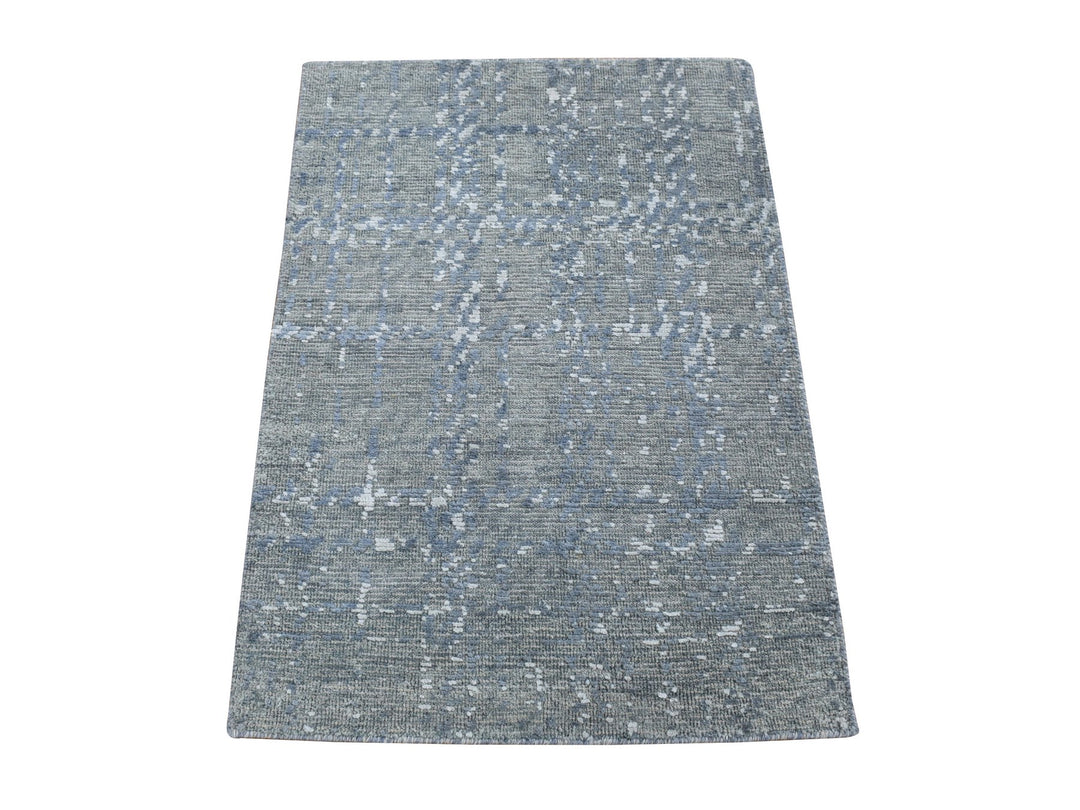 2'1" x 3'1" New Hand Knotted Grey Wool & Silk Rectangle Oriental Rug - MOA10280350