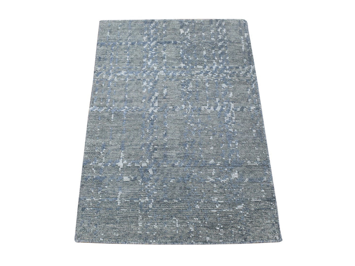 2'1" x 3'1" New Hand Knotted Grey Wool & Silk Rectangle Oriental Rug - MOA10280350