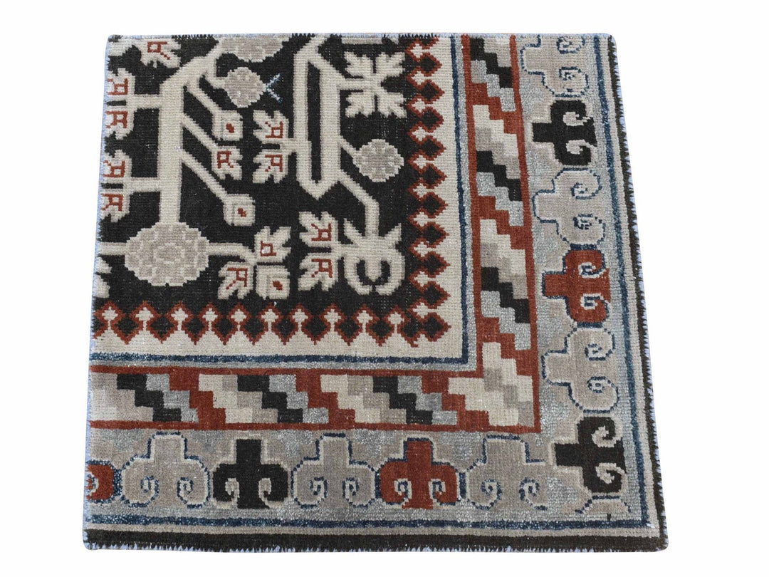 2'0" x 2'1" New Hand Knotted Brown Wool Square Oriental Rug - MOA10280357