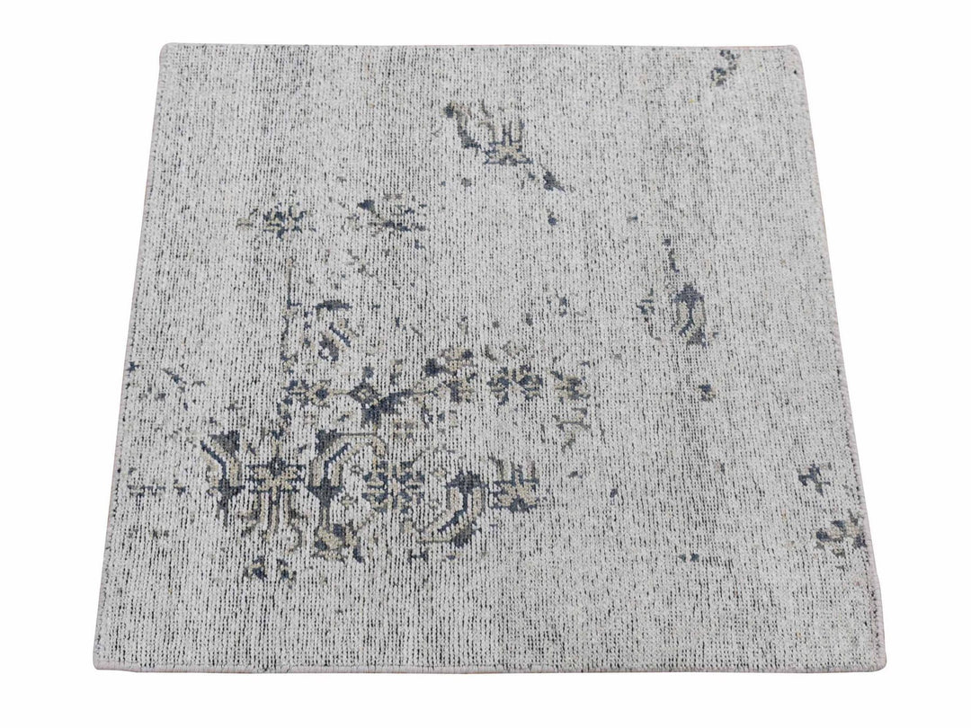 2'0" x 2'2" New Hand Knotted Ivory Silk Square Oriental Rug - MOA10280364