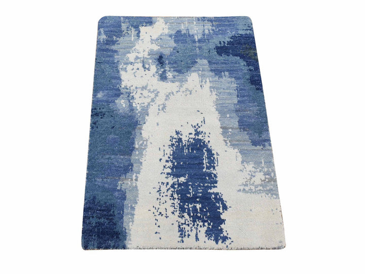 2'0" x 3'0" New Hand Knotted Blue Wool Rectangle Oriental Rug - MOA10280367