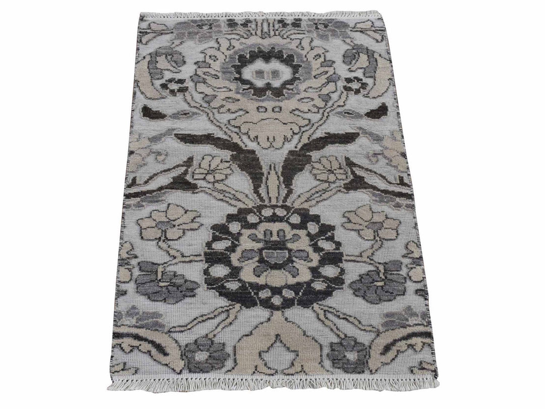 2'1" x 3'1" New Hand Knotted Ivory Wool Rectangle Oriental Rug - MOA10280377