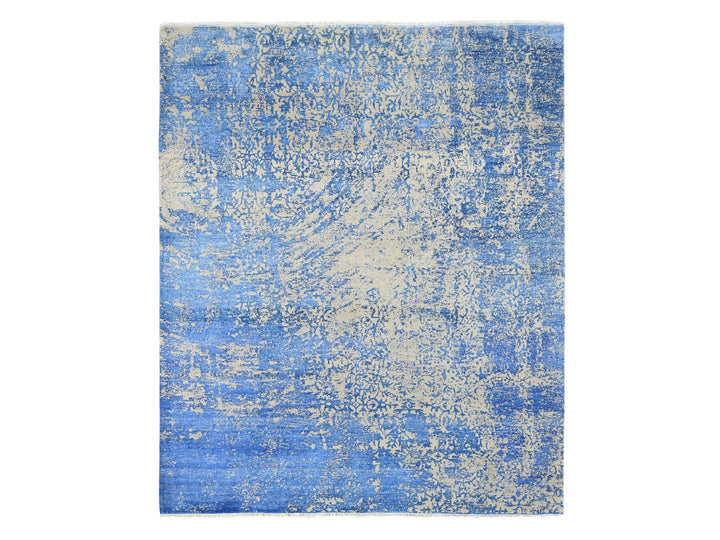 8'1" x 9'10" New Hand Knotted Blue Wool & Silk Rectangle Oriental Rug - MOA10280379