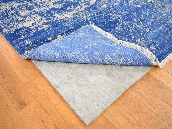 8'1" x 9'10" New Hand Knotted Blue Wool & Silk Rectangle Oriental Rug - MOA10280379