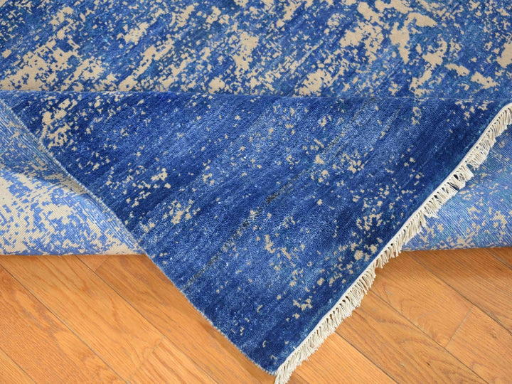 8'1" x 9'10" New Hand Knotted Blue Wool & Silk Rectangle Oriental Rug - MOA10280379