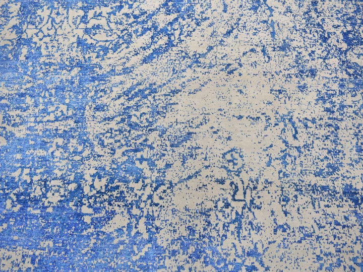 8'1" x 9'10" New Hand Knotted Blue Wool & Silk Rectangle Oriental Rug - MOA10280379