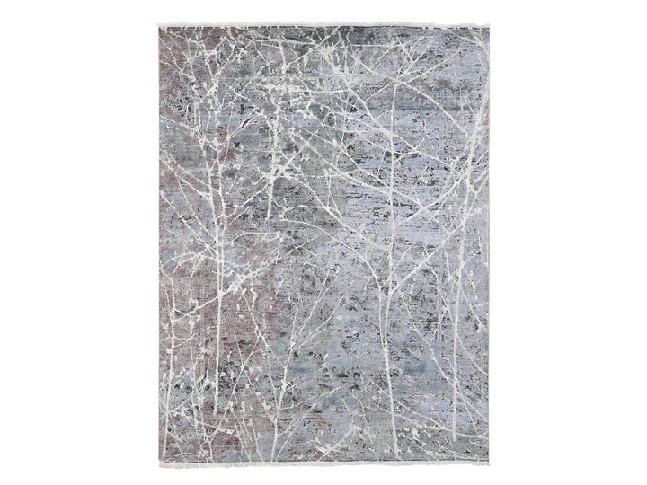 7'7" x 10'1" New Hand Knotted Grey Wool & Silk Rectangle Oriental Rug - MOA10280380