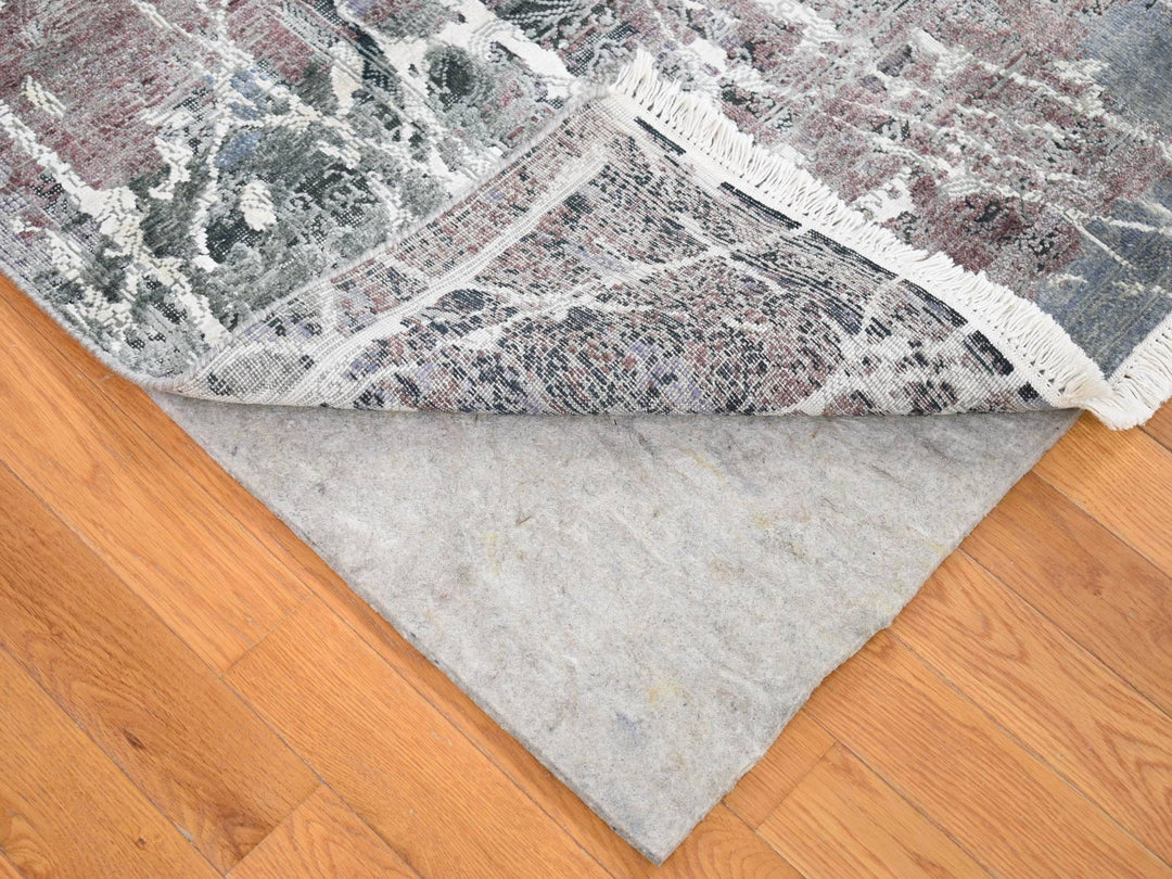 7'7" x 10'1" New Hand Knotted Grey Wool & Silk Rectangle Oriental Rug - MOA10280380