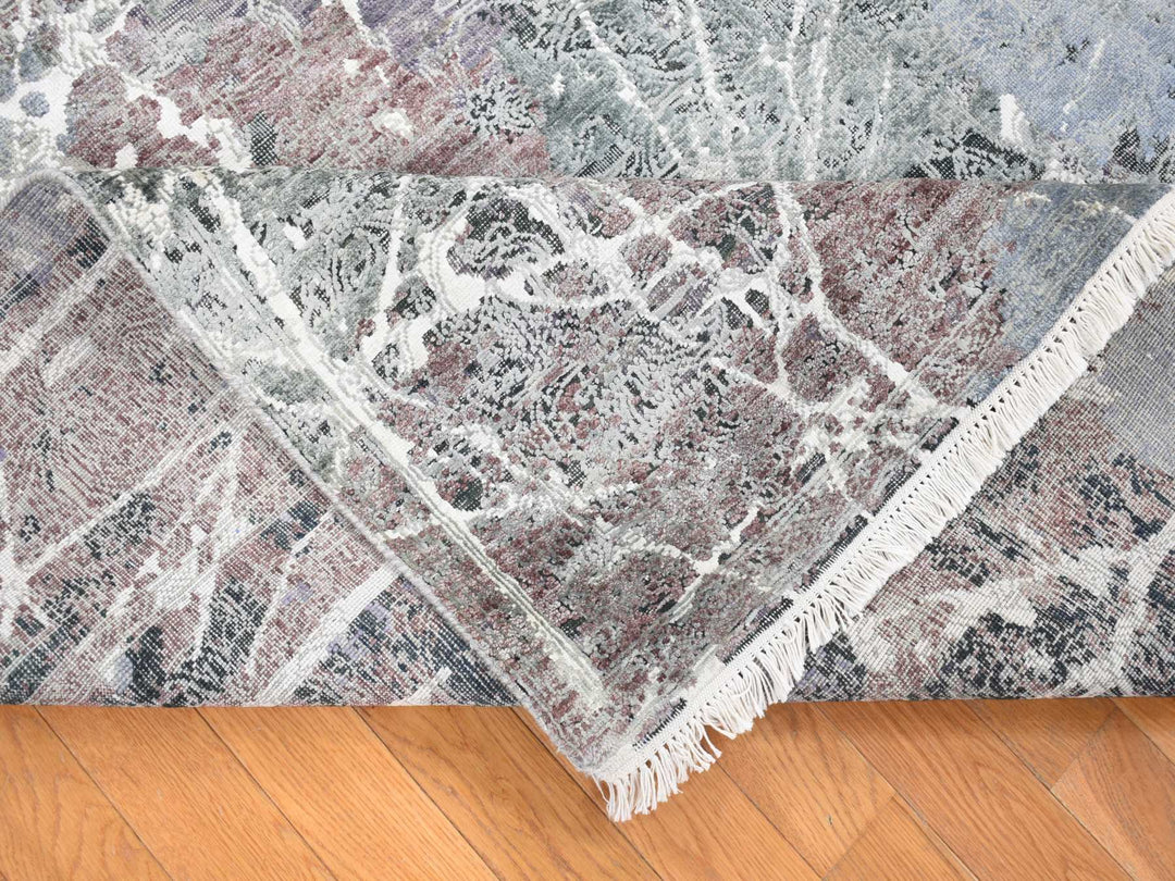 7'7" x 10'1" New Hand Knotted Grey Wool & Silk Rectangle Oriental Rug - MOA10280380