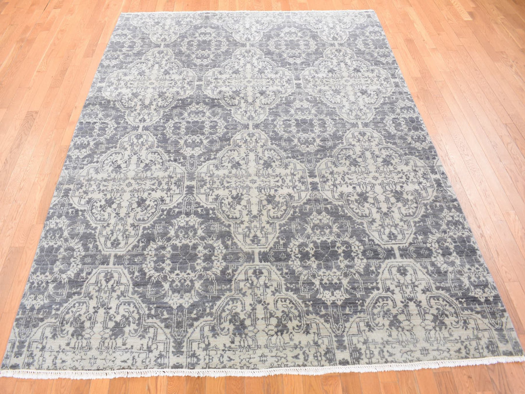 7'9" x 10'0" New Hand Knotted Ivory Wool & Silk Rectangle Oriental Rug - MOA10280382