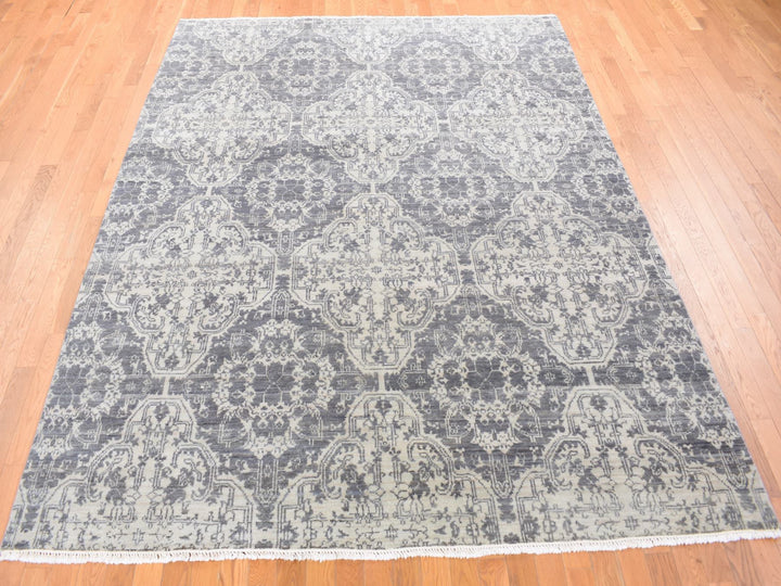 7'9" x 10'0" New Hand Knotted Ivory Wool & Silk Rectangle Oriental Rug - MOA10280382