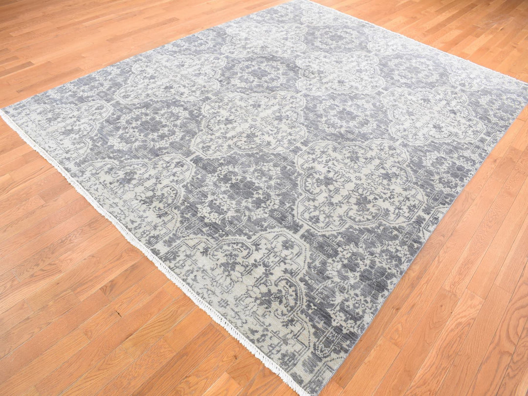 7'9" x 10'0" New Hand Knotted Ivory Wool & Silk Rectangle Oriental Rug - MOA10280382