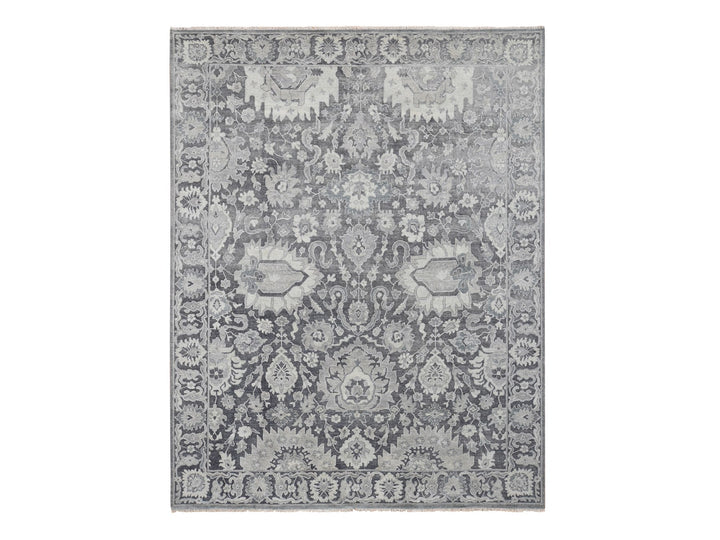 7'10" x 10'2" New Hand Knotted Grey Wool & Silk Rectangle Oriental Rug - MOA10280385