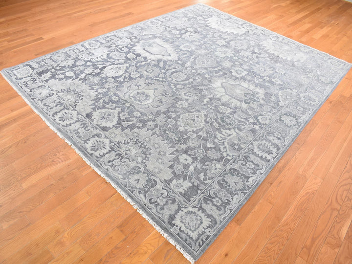 7'10" x 10'2" New Hand Knotted Grey Wool & Silk Rectangle Oriental Rug - MOA10280385