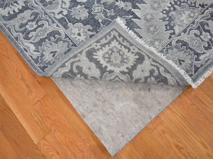 7'10" x 10'2" New Hand Knotted Grey Wool & Silk Rectangle Oriental Rug - MOA10280385