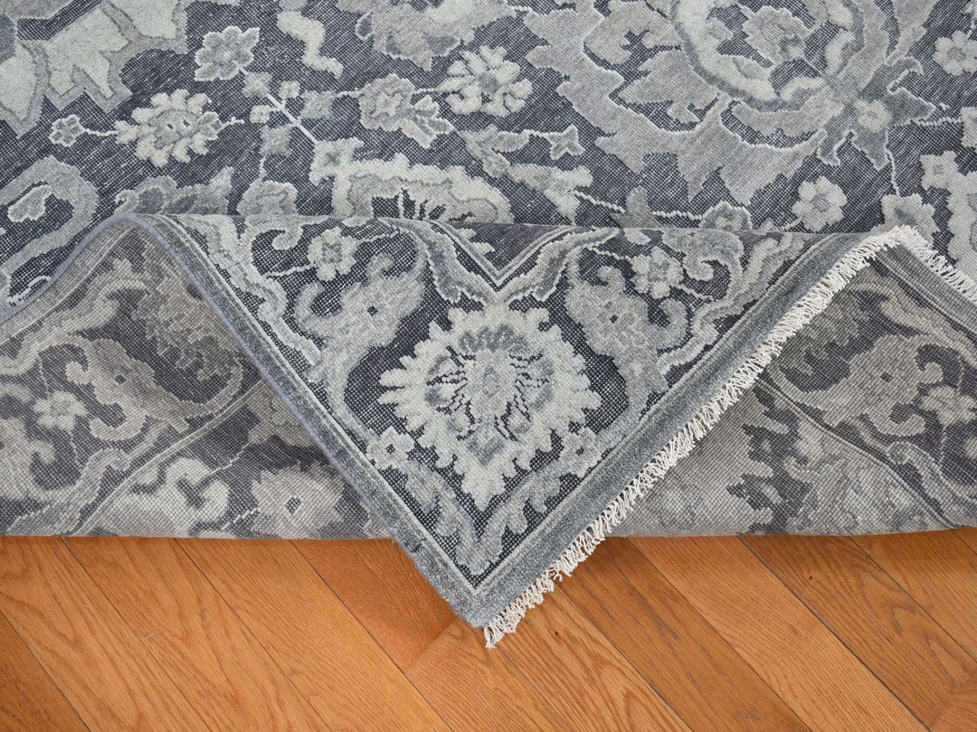 7'10" x 10'2" New Hand Knotted Grey Wool & Silk Rectangle Oriental Rug - MOA10280385