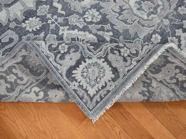 7'10" x 10'2" New Hand Knotted Grey Wool & Silk Rectangle Oriental Rug - MOA10280385