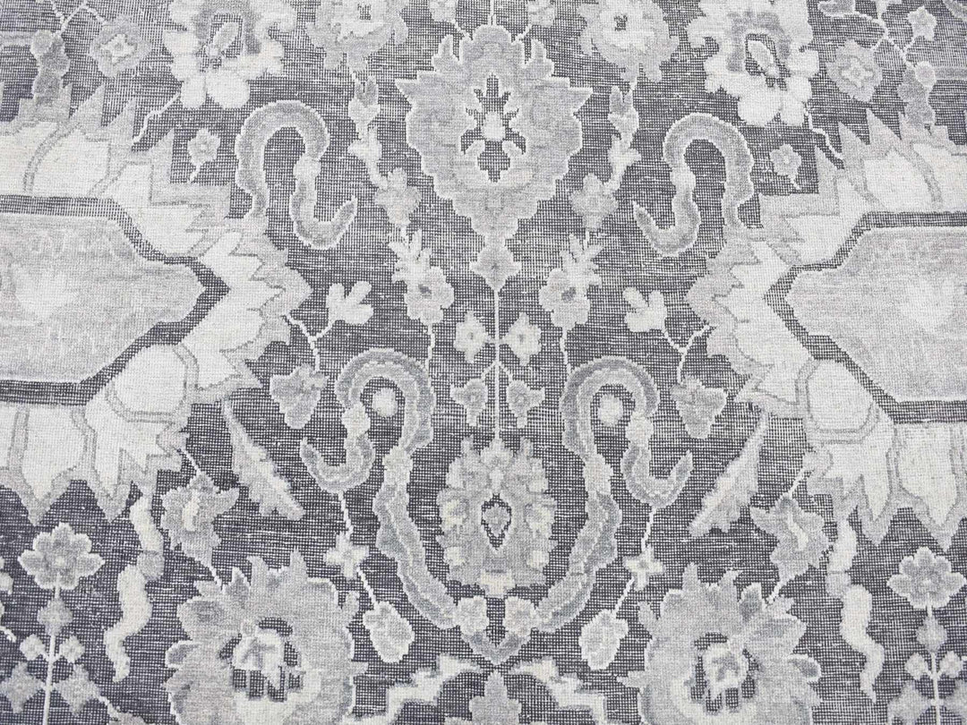 7'10" x 10'2" New Hand Knotted Grey Wool & Silk Rectangle Oriental Rug - MOA10280385