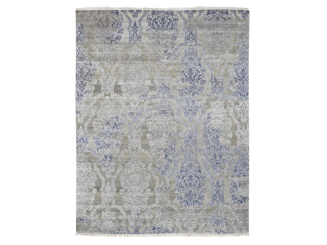 8'1" x 10'4" New Hand Knotted Grey Wool & Silk Rectangle Oriental Rug - MOA10280386