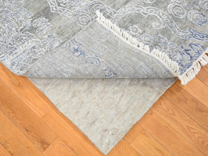 8'1" x 10'4" New Hand Knotted Grey Wool & Silk Rectangle Oriental Rug - MOA10280386