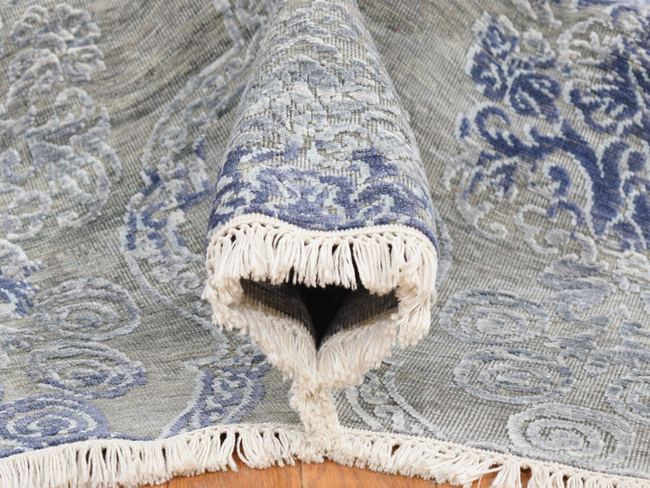 8'1" x 10'4" New Hand Knotted Grey Wool & Silk Rectangle Oriental Rug - MOA10280386