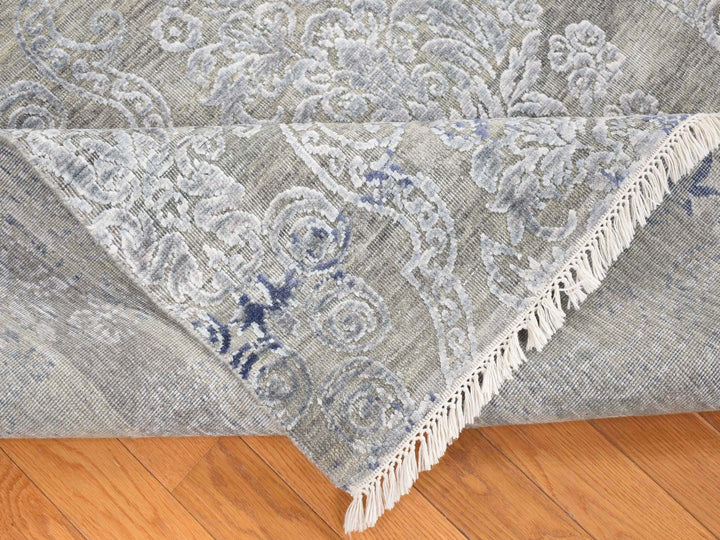 8'1" x 10'4" New Hand Knotted Grey Wool & Silk Rectangle Oriental Rug - MOA10280386