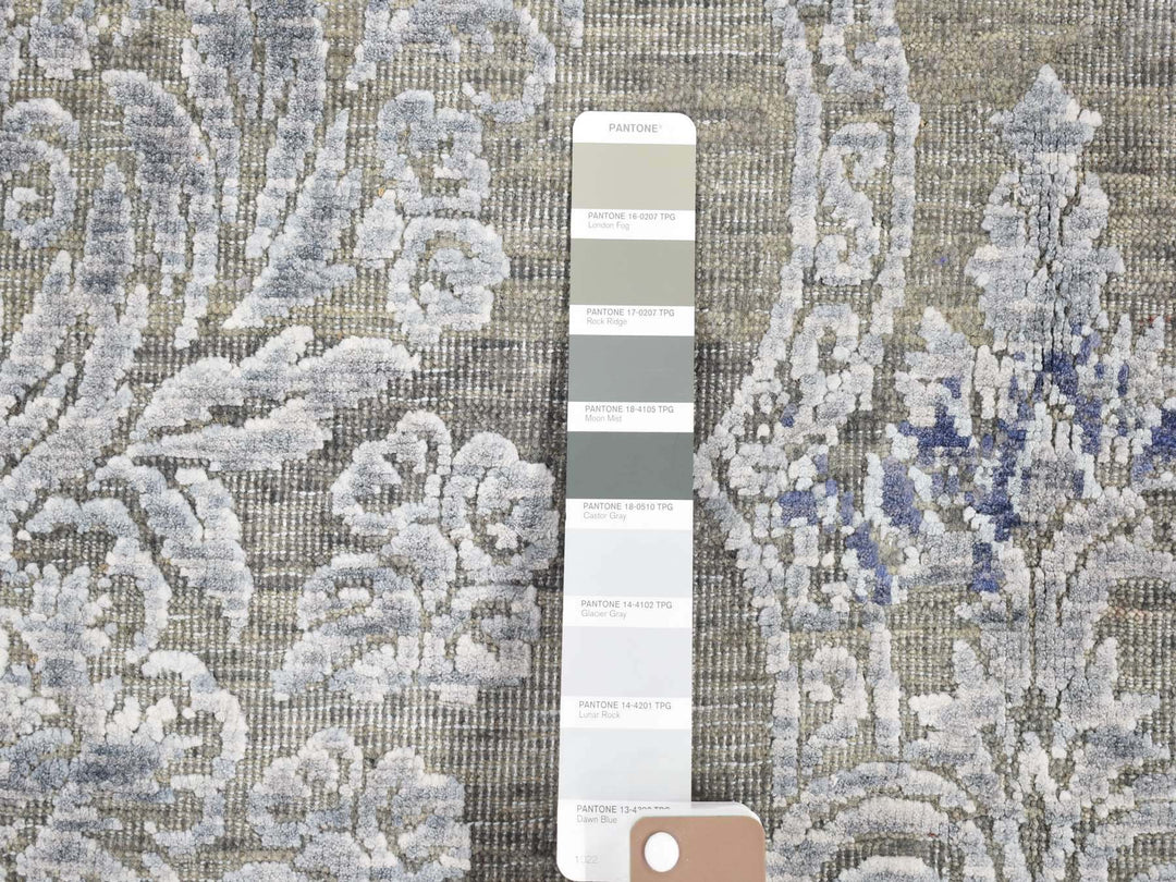 8'1" x 10'4" New Hand Knotted Grey Wool & Silk Rectangle Oriental Rug - MOA10280386