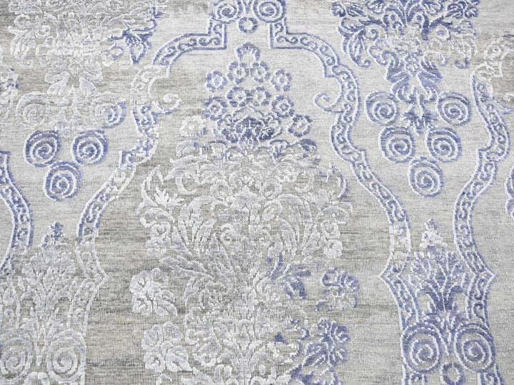 8'1" x 10'4" New Hand Knotted Grey Wool & Silk Rectangle Oriental Rug - MOA10280386
