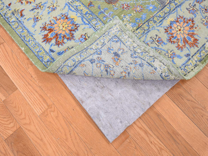 7'9" x 9'10" New Hand Knotted Green Wool & Silk Rectangle Oriental Rug - MOA10280388