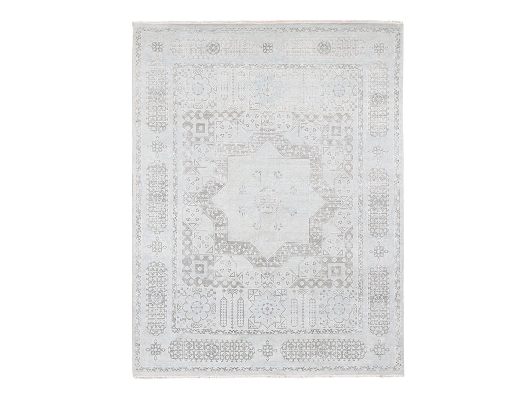 8'1" x 10'5" New Hand Knotted Blue Wool & Silk Rectangle Oriental Rug - MOA10280391