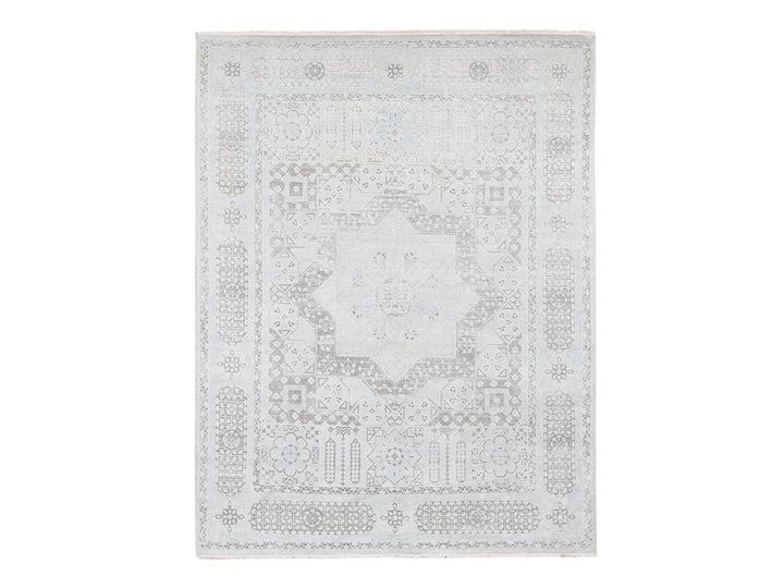 8'1" x 10'5" New Hand Knotted Blue Wool & Silk Rectangle Oriental Rug - MOA10280391