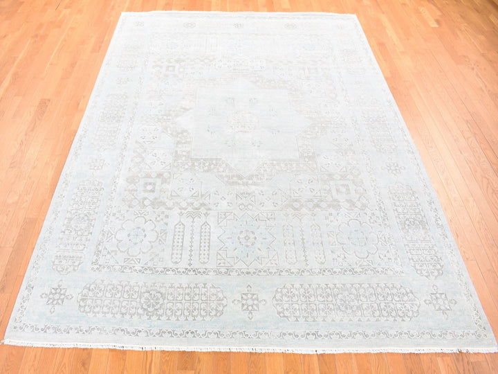 8'1" x 10'5" New Hand Knotted Blue Wool & Silk Rectangle Oriental Rug - MOA10280391