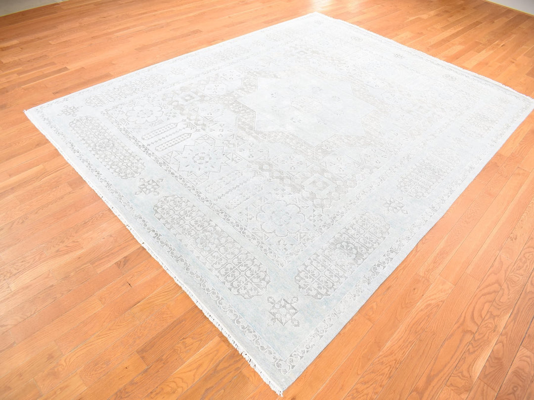 8'1" x 10'5" New Hand Knotted Blue Wool & Silk Rectangle Oriental Rug - MOA10280391