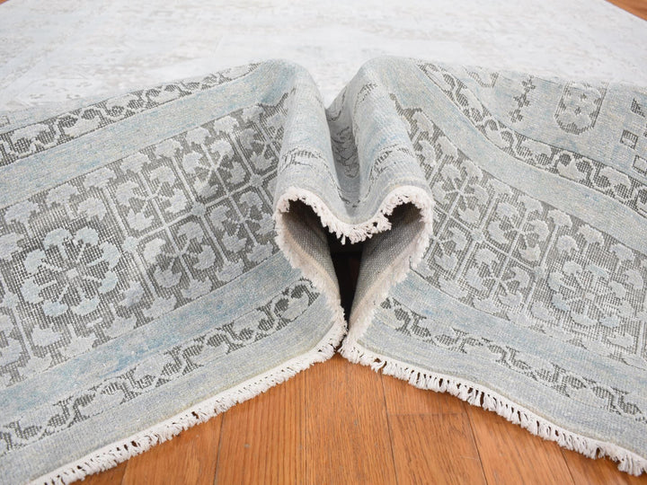 8'1" x 10'5" New Hand Knotted Blue Wool & Silk Rectangle Oriental Rug - MOA10280391