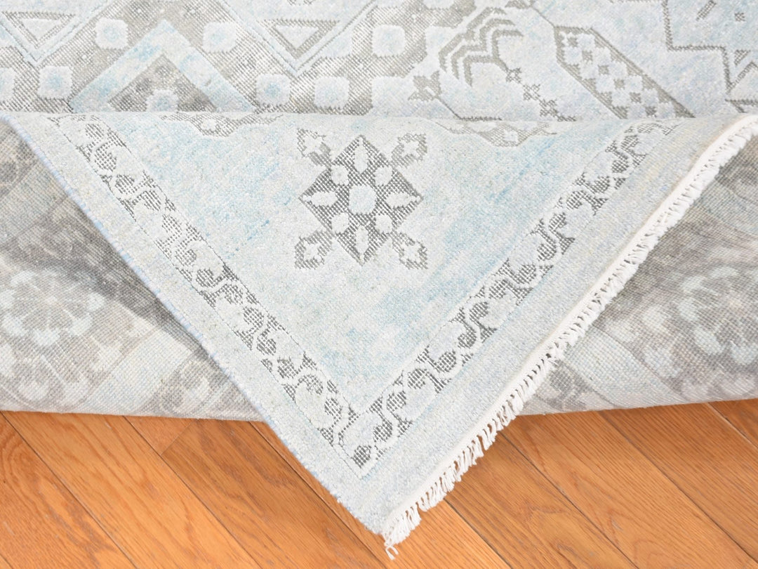 8'1" x 10'5" New Hand Knotted Blue Wool & Silk Rectangle Oriental Rug - MOA10280391