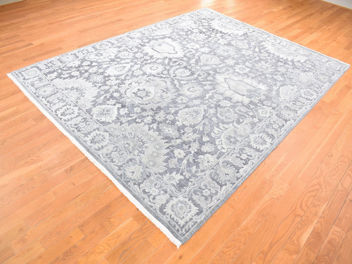 7'10" x 10'4" New Hand Knotted Grey Wool & Silk Rectangle Oriental Rug - MOA10280392