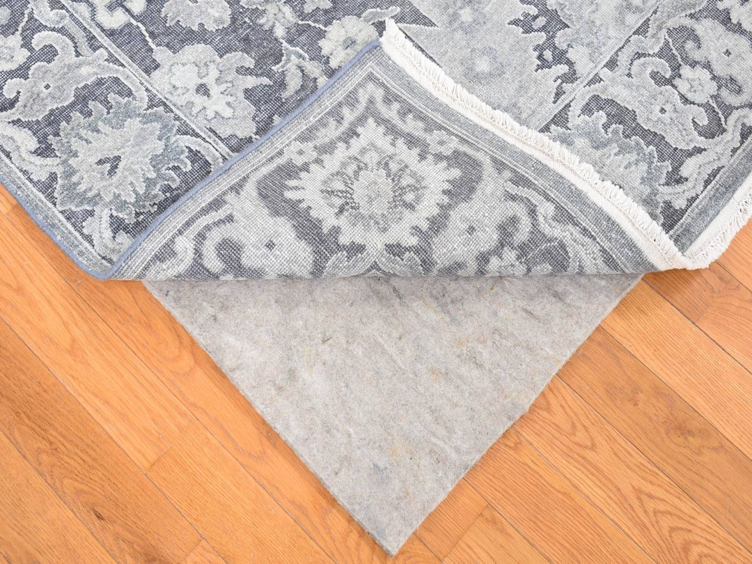 7'10" x 10'4" New Hand Knotted Grey Wool & Silk Rectangle Oriental Rug - MOA10280392