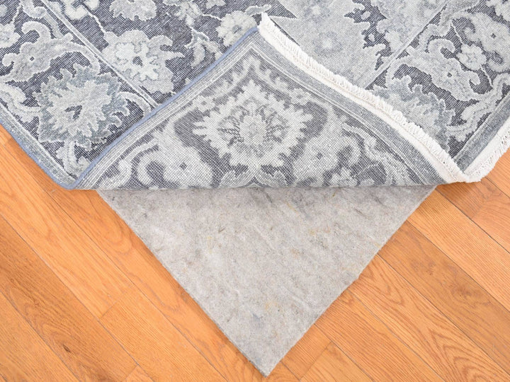 7'10" x 10'4" New Hand Knotted Grey Wool & Silk Rectangle Oriental Rug - MOA10280392