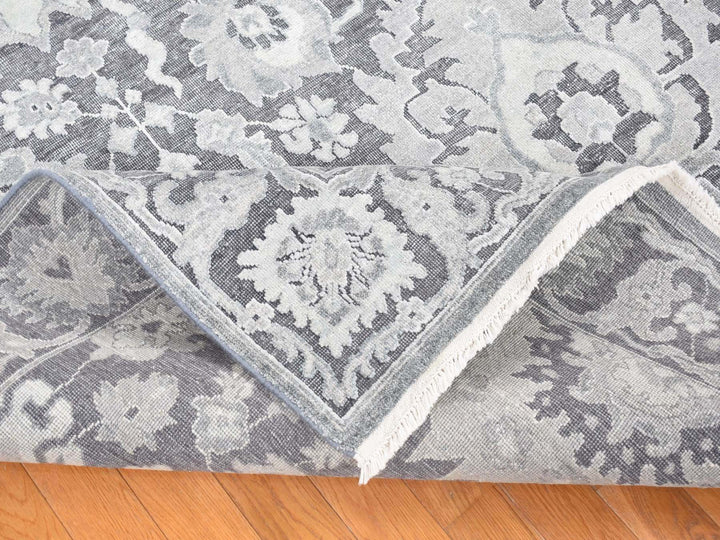 7'10" x 10'4" New Hand Knotted Grey Wool & Silk Rectangle Oriental Rug - MOA10280392
