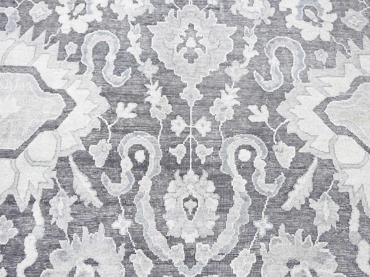 7'10" x 10'4" New Hand Knotted Grey Wool & Silk Rectangle Oriental Rug - MOA10280392